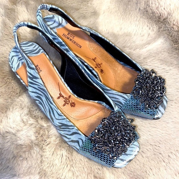 EUC ros hommerson shiny sparkle beaded grey zebra print comfort heels 7.5 - Picture 2 of 8